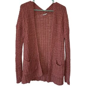 3/$20 Moral Fiber Textured Open-Front Cardigan in Dark Pink
